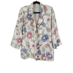 Joanna Women's Blazer Vintage 80's Floral Textured Size M Flax Blend Cottagecore